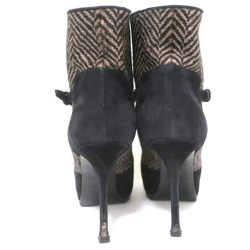 Bottes chelsea Yves Saint Laurent Tribtoo en daim noir et poil de poney imprimé taille 38.5
