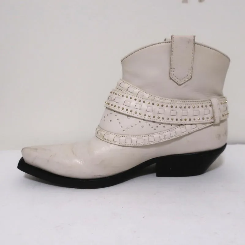 Bottes cowboy Zimmermann en cuir clouté crème taille 38, bottes western à la cheville