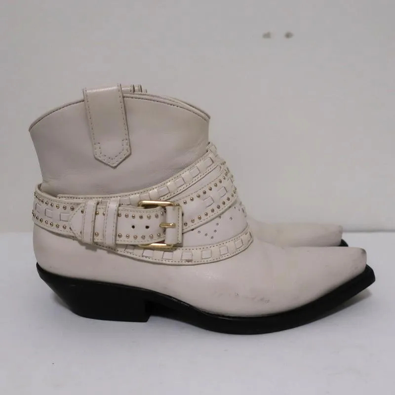 Bottes cowboy Zimmermann en cuir clouté crème taille 38, bottes western à la cheville
