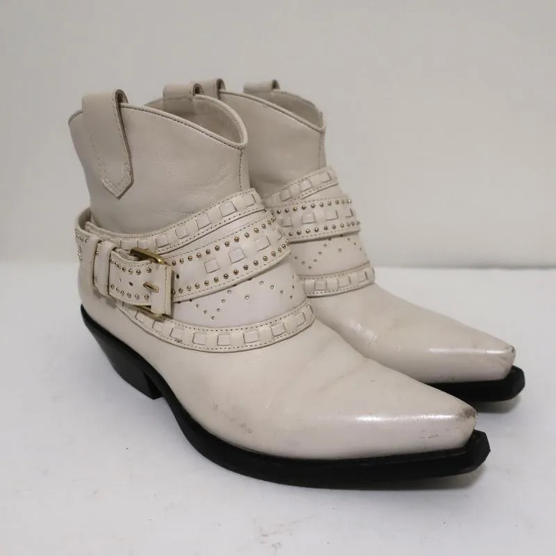 Bottes cowboy Zimmermann en cuir clouté crème taille 38, bottes western à la cheville