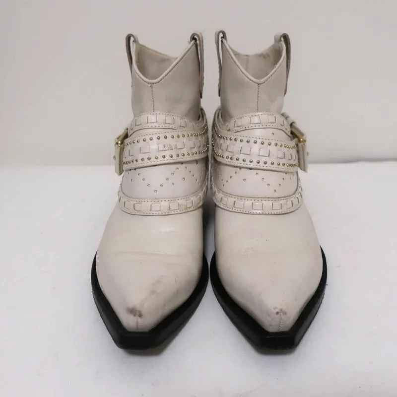 Bottes cowboy Zimmermann en cuir clouté crème taille 38, bottes western à la cheville