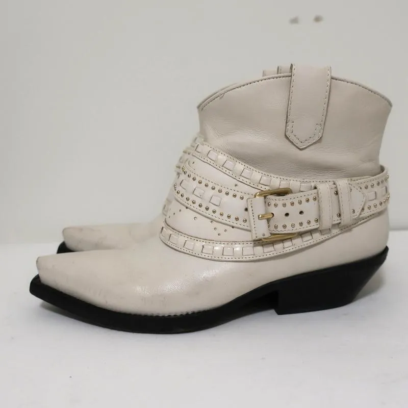 Bottes cowboy Zimmermann en cuir clouté crème taille 38, bottes western à la cheville