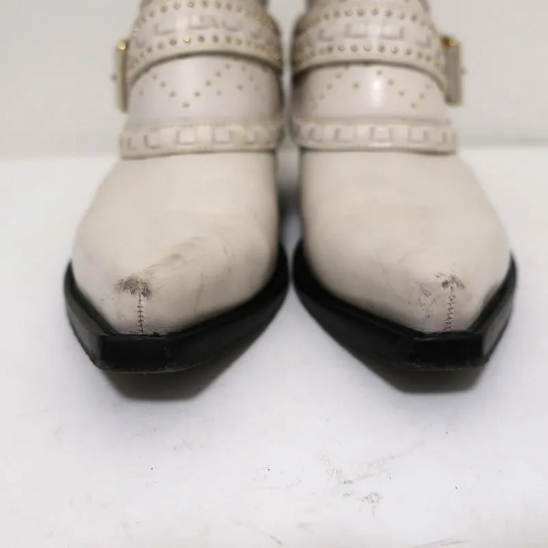 Bottes cowboy Zimmermann en cuir clouté crème taille 38, bottes western à la cheville